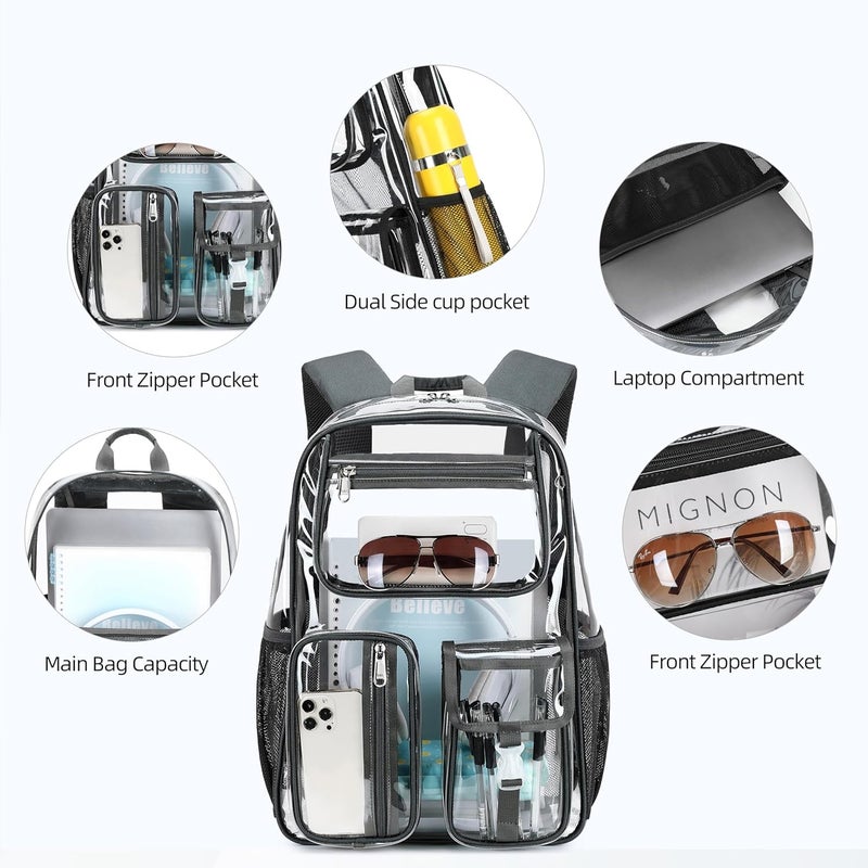 Cusangel Clear Dark Gray Backpack, Heavy Duty Men Clear BookBag,16inch TPU Large Capacity See Through Backpack for Sport Events,transparent plastic Travel,Work School,stadiums - Image 3